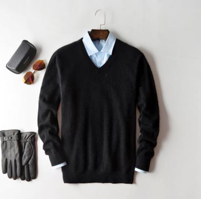 Men's Cashmere Crew Neck Sweater - Classic Knit - Black 2