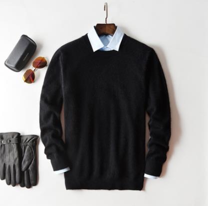 Men's Cashmere Crew Neck Sweater - Classic Knit - Black