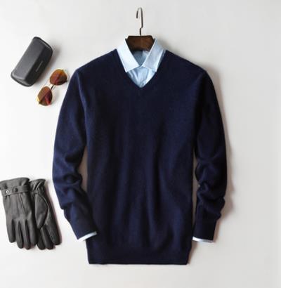 Men's Cashmere Crew Neck Sweater - Classic Knit - Navy 2