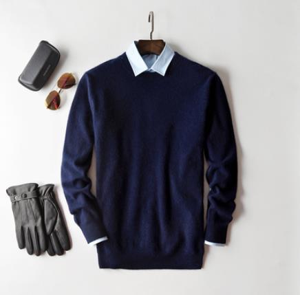 Men's Cashmere Crew Neck Sweater - Classic Knit - Navy