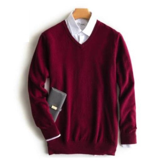 Men's Cashmere Crew Neck Sweater - Classic Knit - Red 2