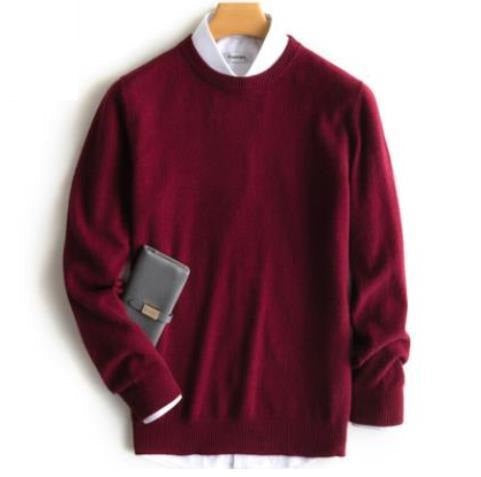 Men's Cashmere Crew Neck Sweater - Classic Knit - Red