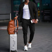 Men's Casual Two-Piece Travel Set - Versatile Jacket & Trousers - Black