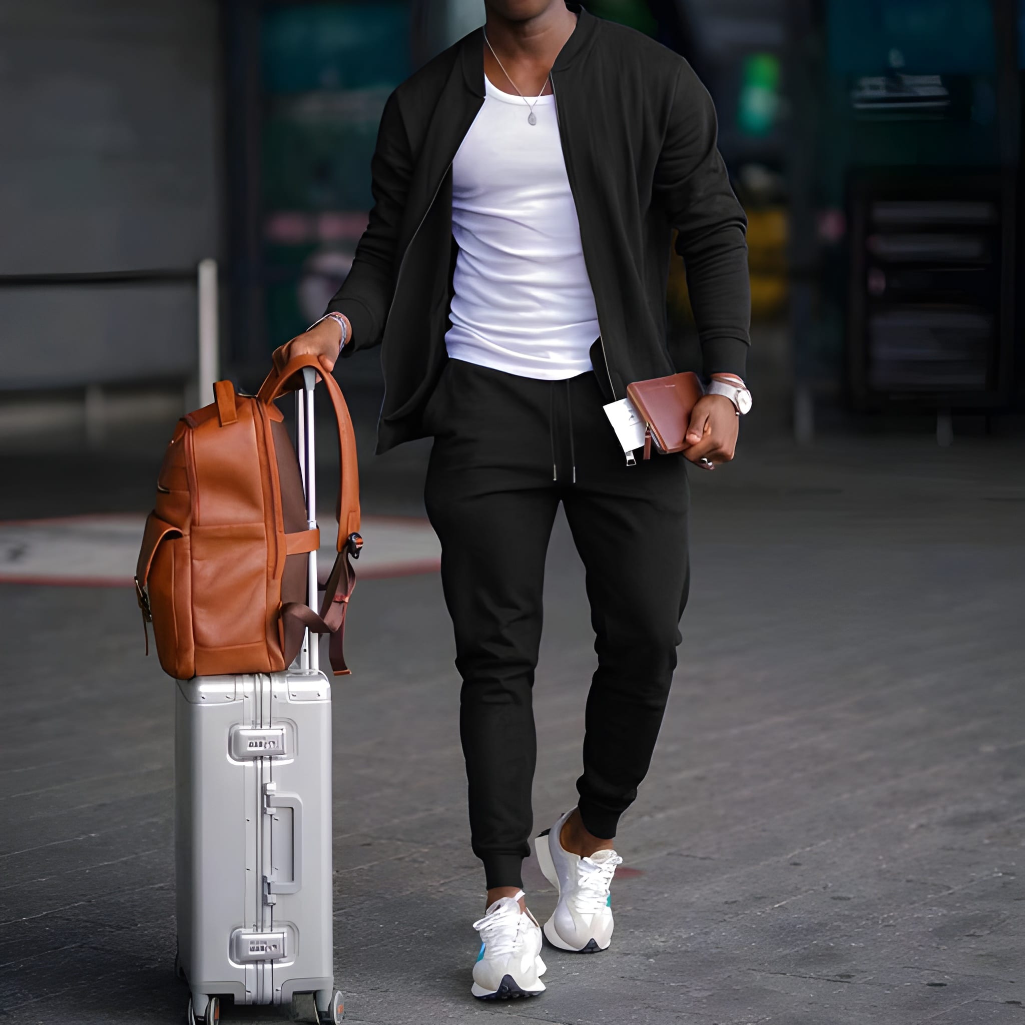 Men's Casual Two-Piece Travel Set - Versatile Jacket & Trousers - Black