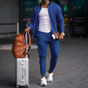 Men's Casual Two-Piece Travel Set - Versatile Jacket & Trousers - Blue