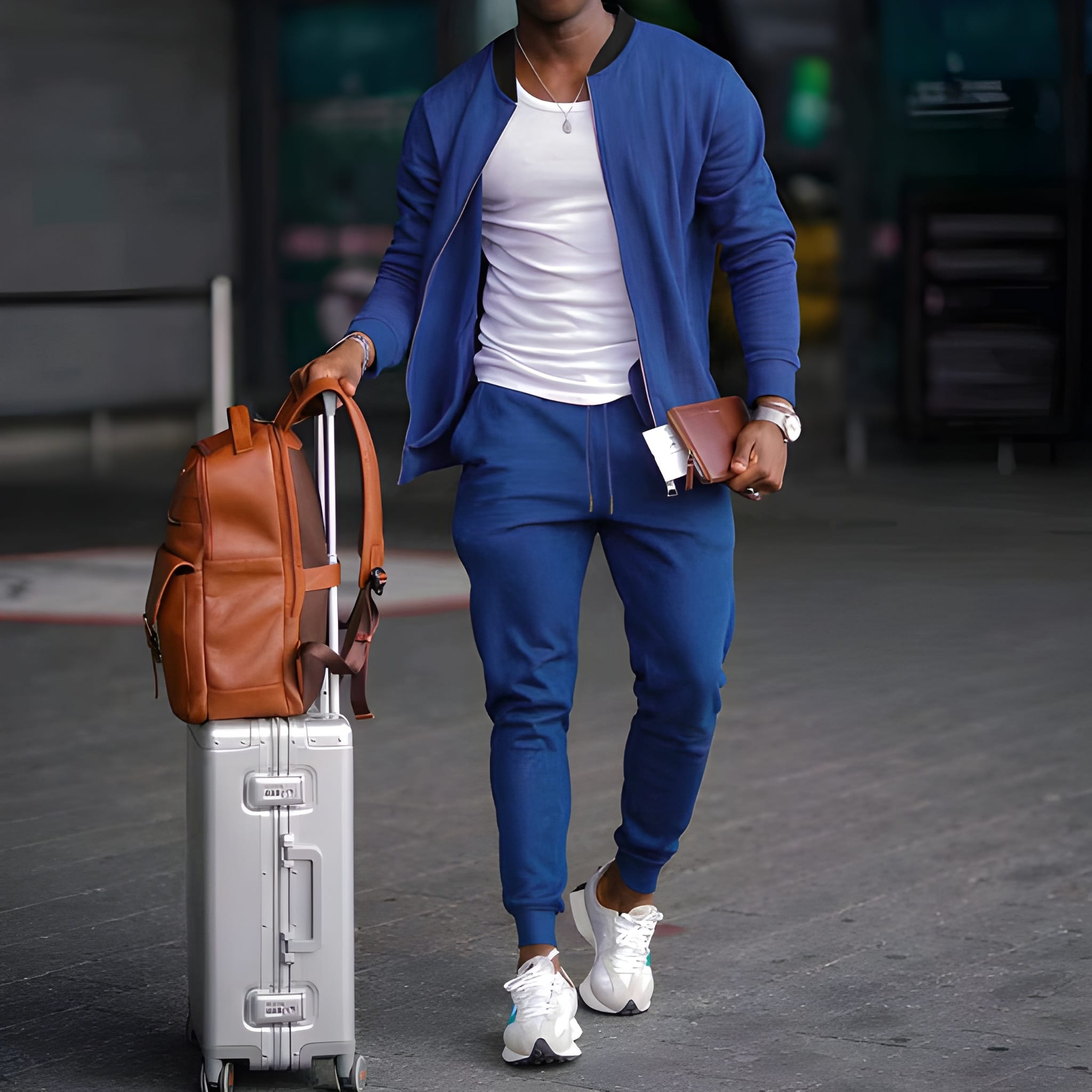 Men's Casual Two-Piece Travel Set - Versatile Jacket & Trousers - Blue