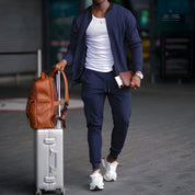 Men's Casual Two-Piece Travel Set - Versatile Jacket & Trousers - Navy