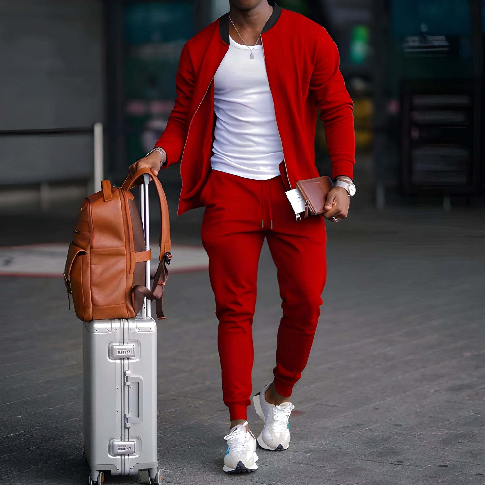 Men's Casual Two-Piece Travel Set - Versatile Jacket & Trousers - Red