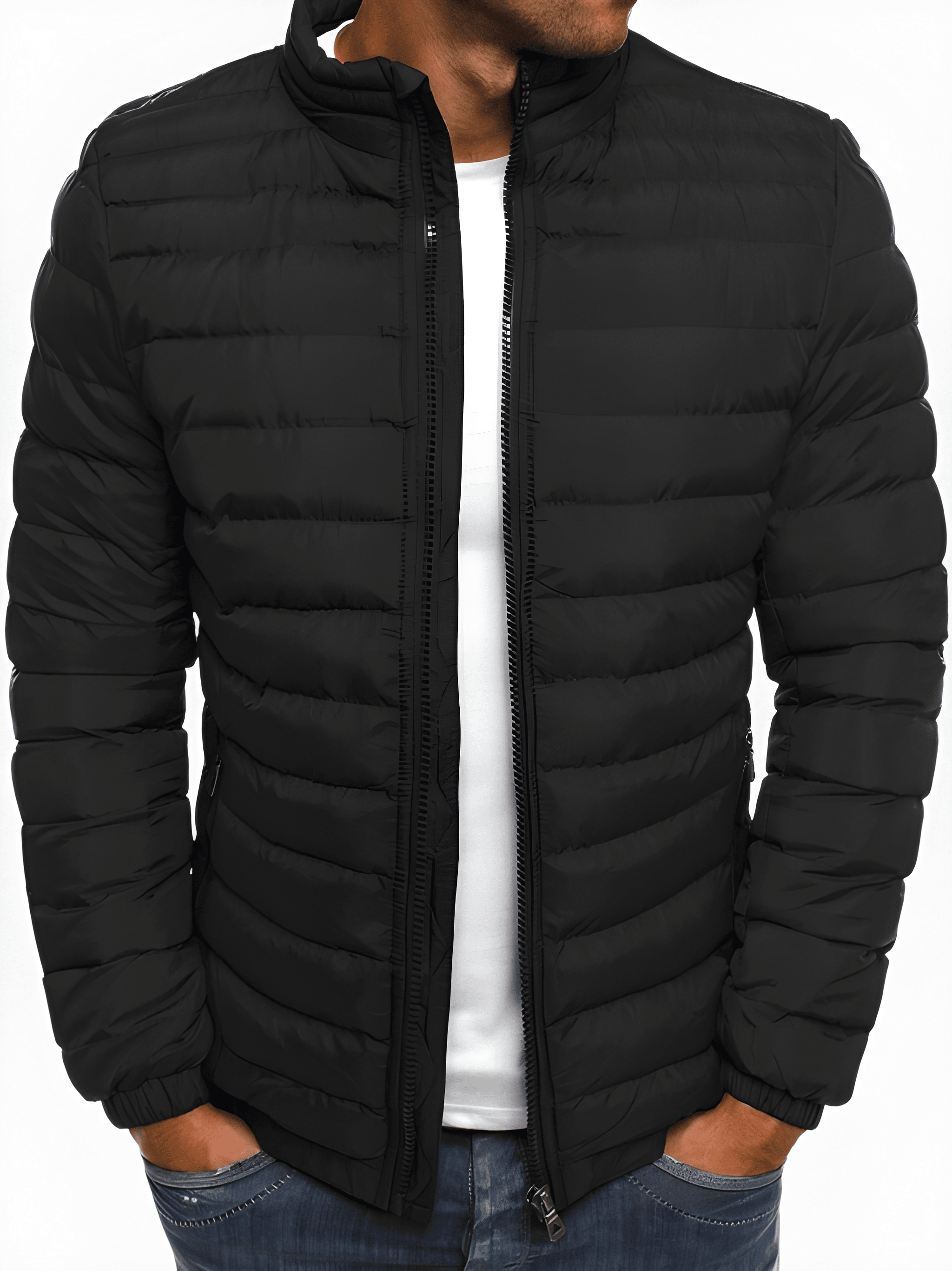 Men's Casual Winter Jacket - Warm & Comfortable Puffer Coat - Black