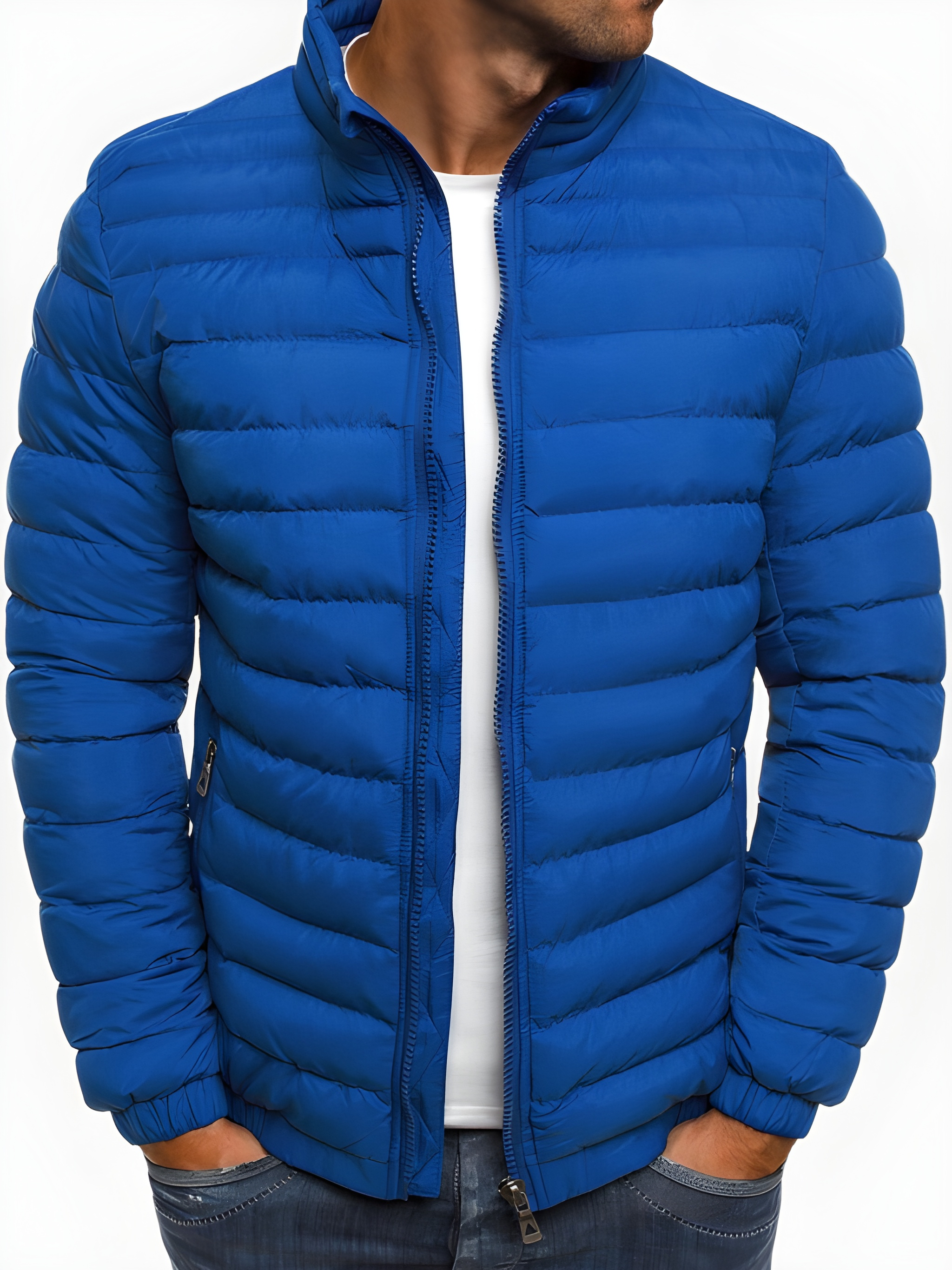 Men's Casual Winter Jacket - Warm & Comfortable Puffer Coat - Blue