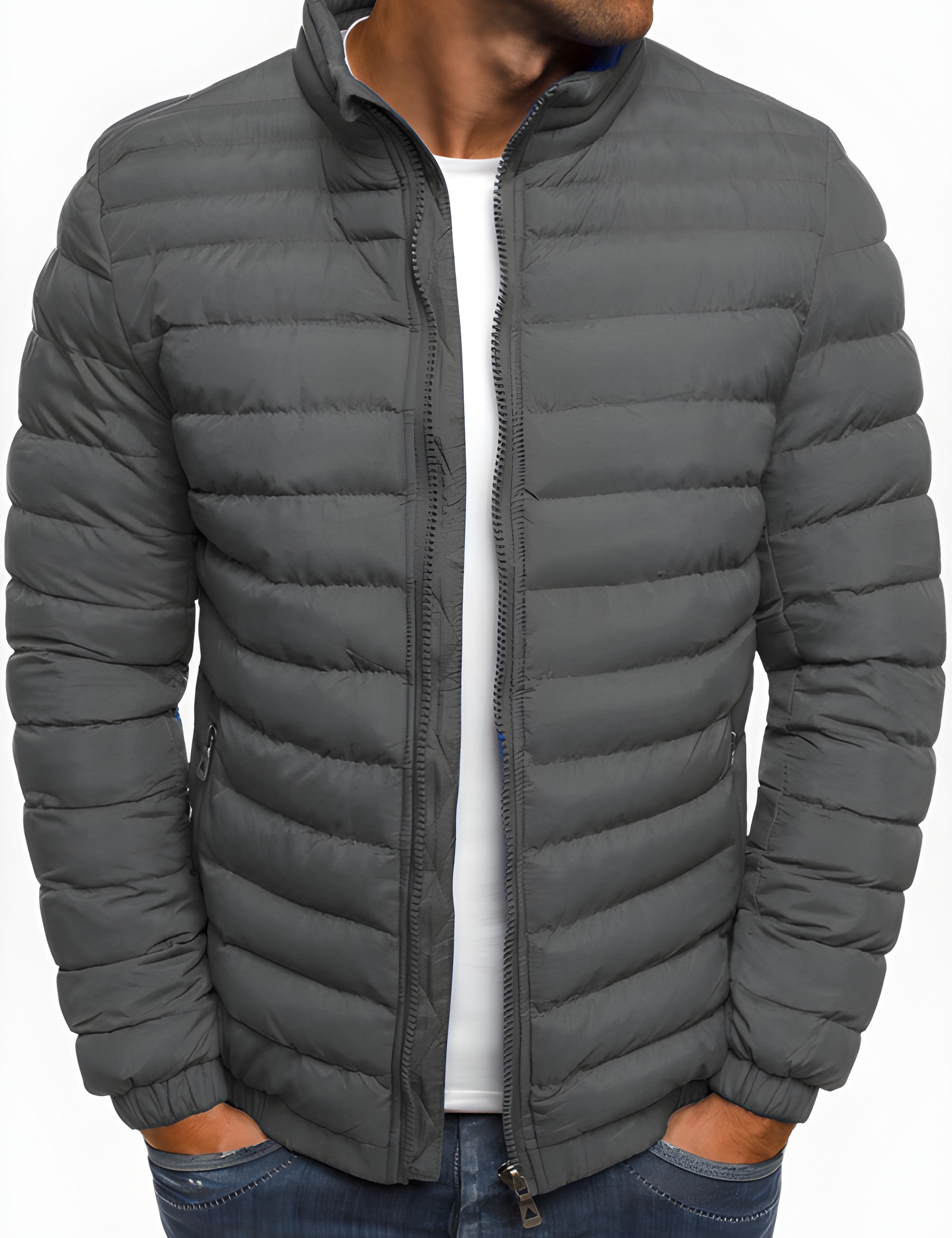 Men's Casual Winter Jacket - Warm & Comfortable Puffer Coat - Grey