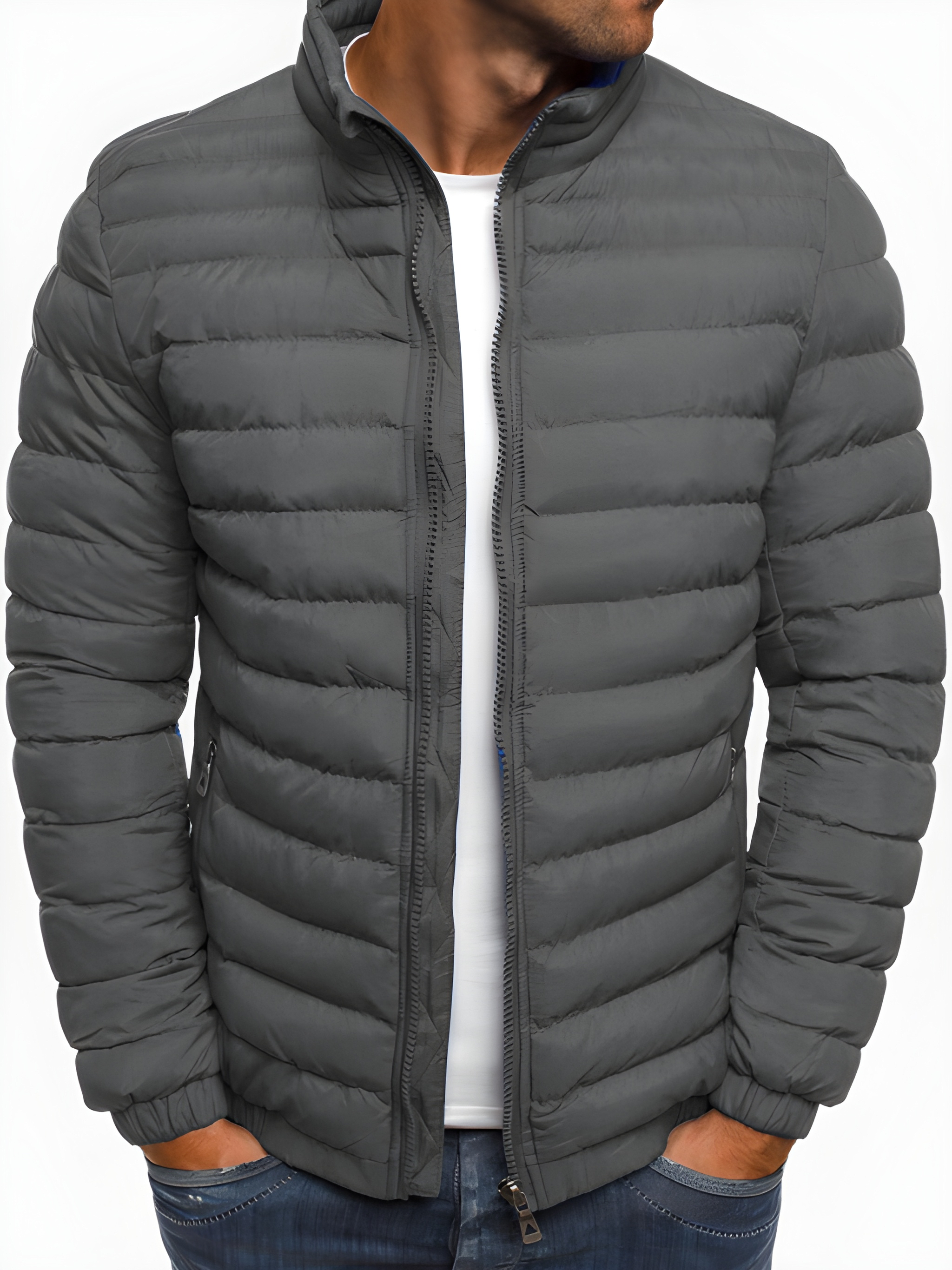 Men's Casual Winter Jacket - Warm & Comfortable Puffer Coat - Grey