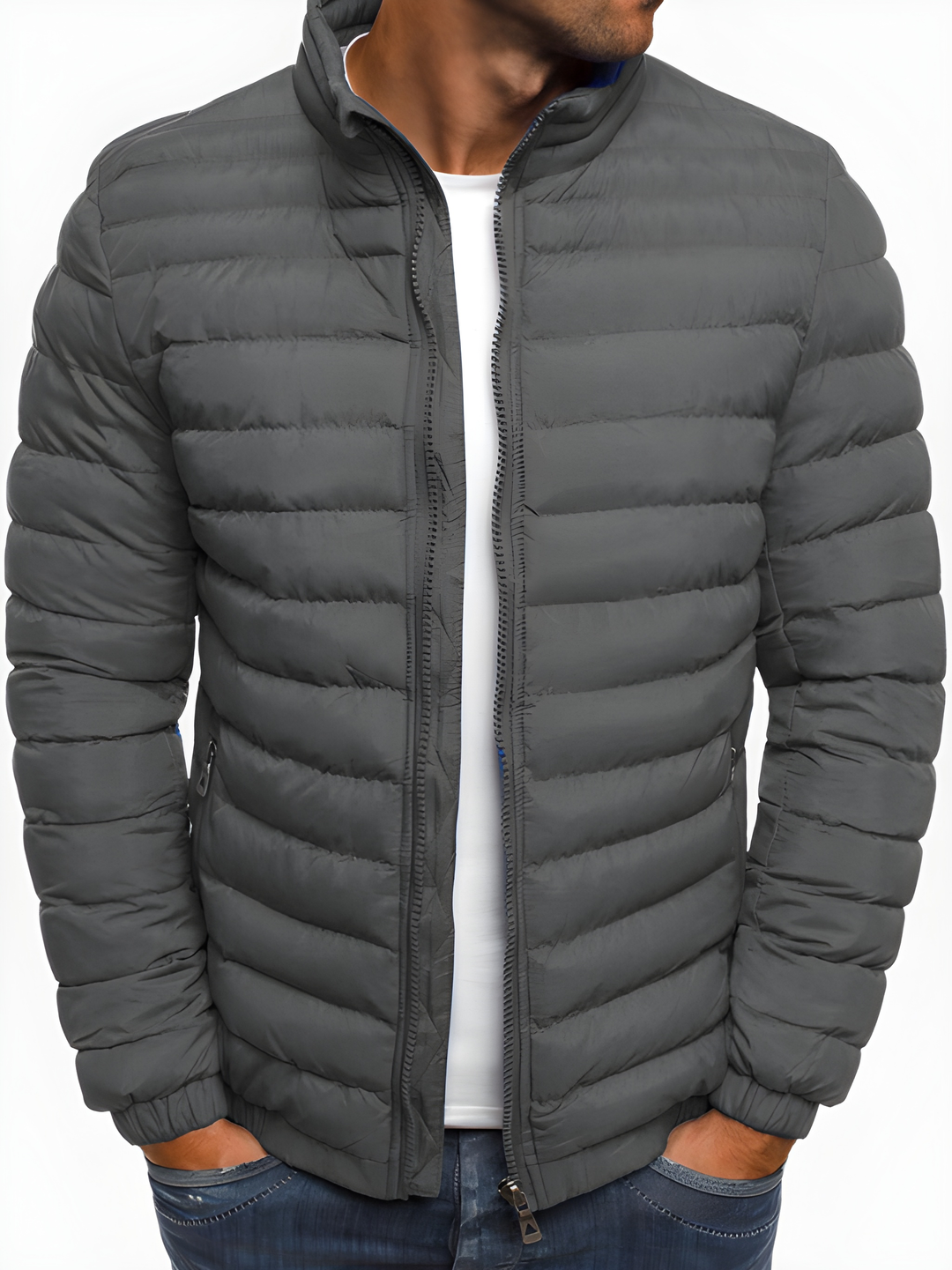 Men's Casual Winter Jacket - Warm & Comfortable Puffer Coat - Grey