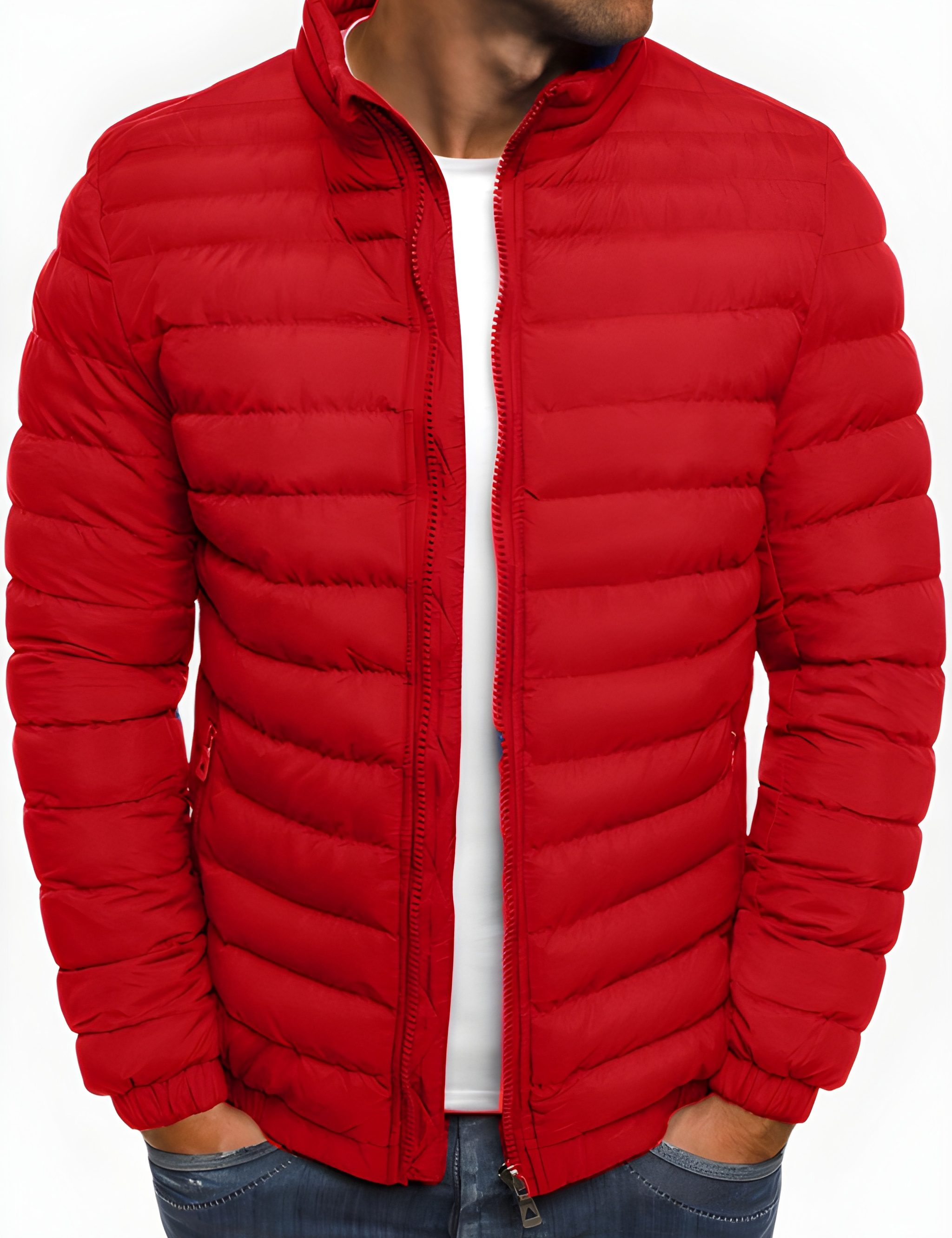 Men's Casual Winter Jacket - Warm & Comfortable Puffer Coat - Red