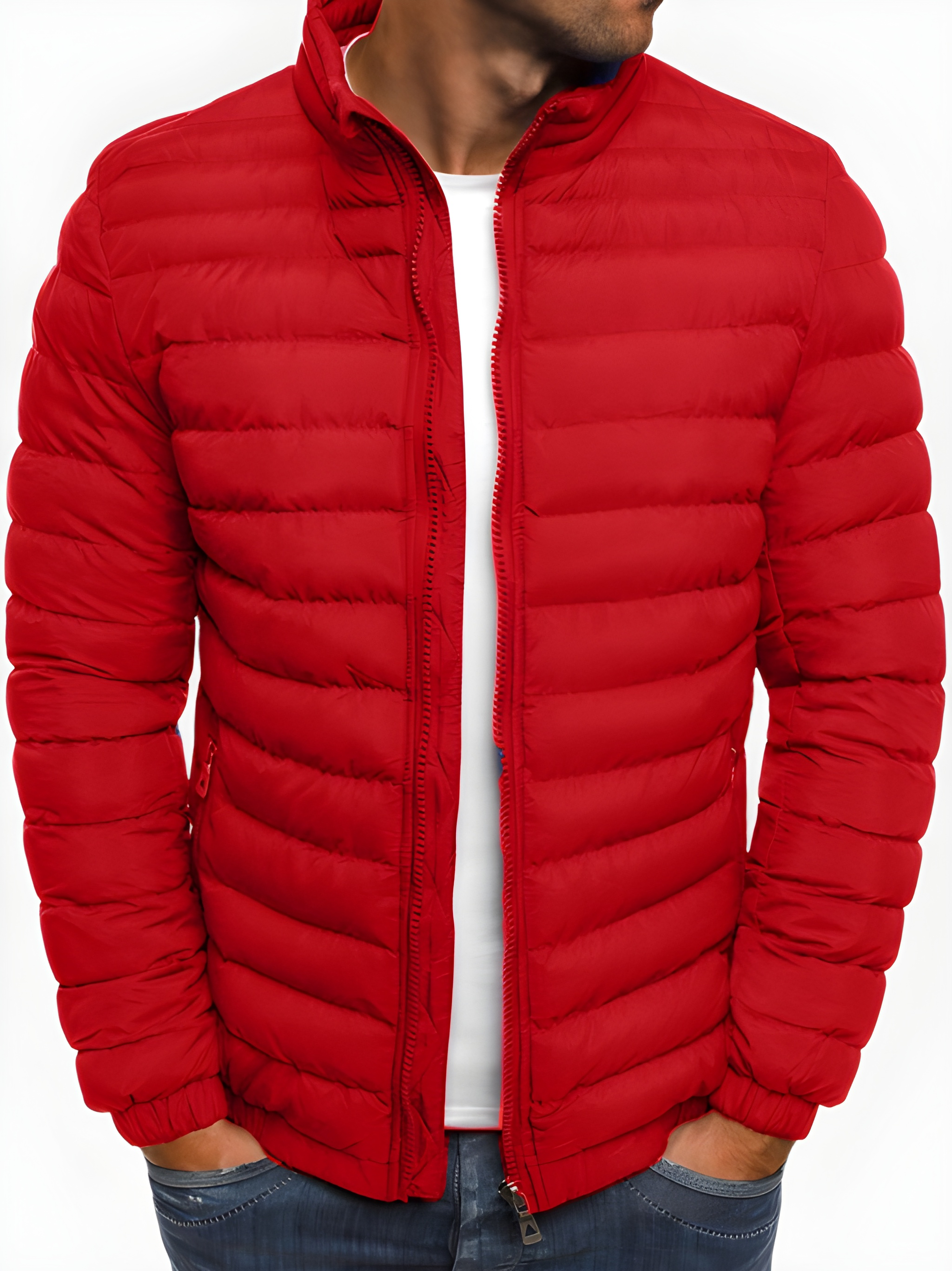 Men's Casual Winter Jacket - Warm & Comfortable Puffer Coat - Red