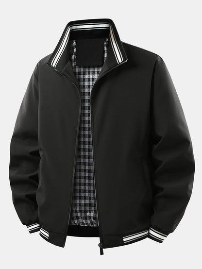 Men's Checked Lined Zip-Up Jacket in black, Relaxed Fit Casual