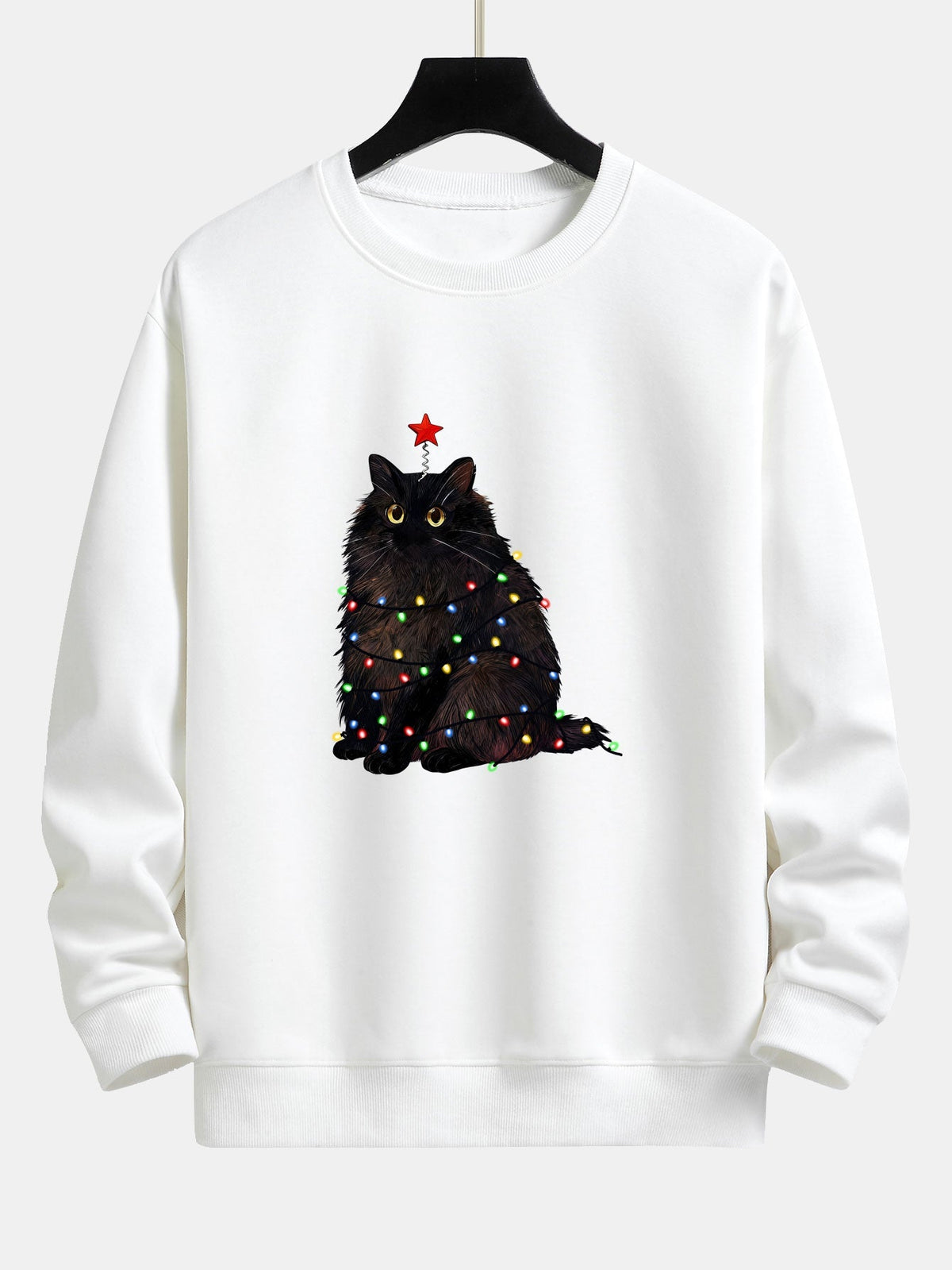 Men's Christmas Cat Sweatshirt – Relaxed Fit Festive Pullover - White