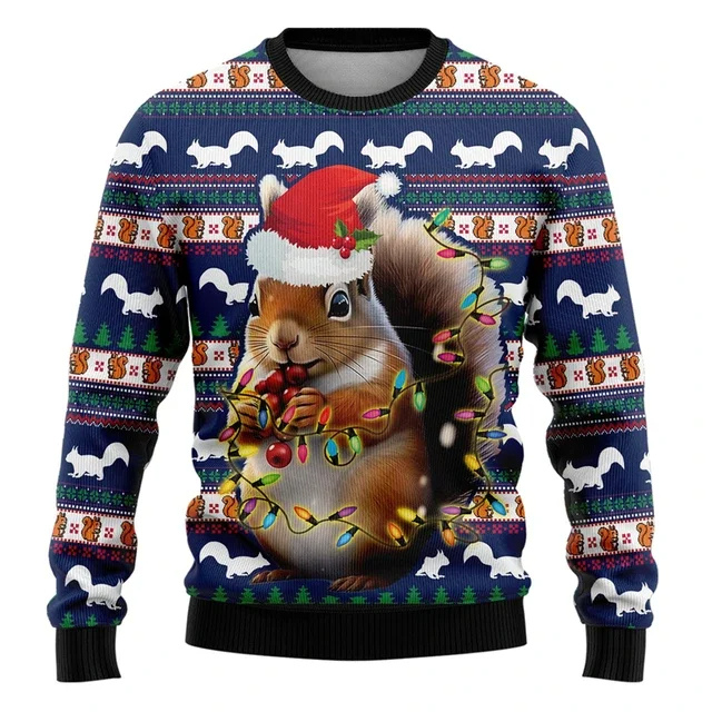 Men's Christmas Sweater with Reindeer and Festive Lights Design - Blue