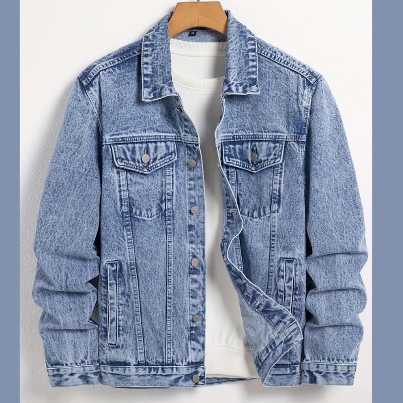 Men's Classic Denim Winter Jacket - Timeless Blue - Blue
