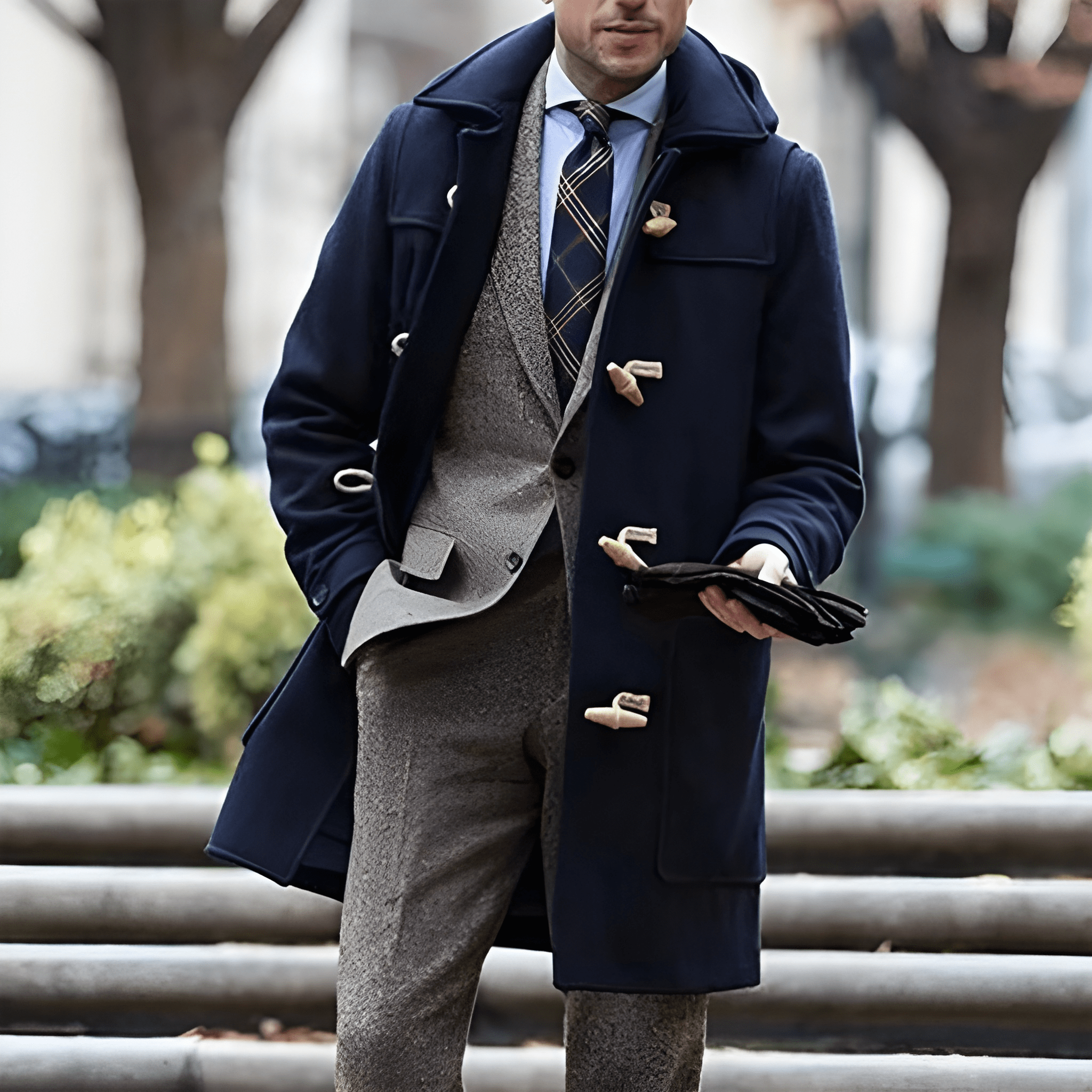 Men's Classic Duffle Coat - Timeless Winter Style - Blue