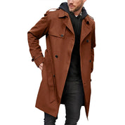 Men's Classic Trench Coat with Notch Lapels and Belt - Brown