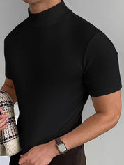Men's Collared Short Sleeve T-Shirt - Slim Fit Cotton - Black
