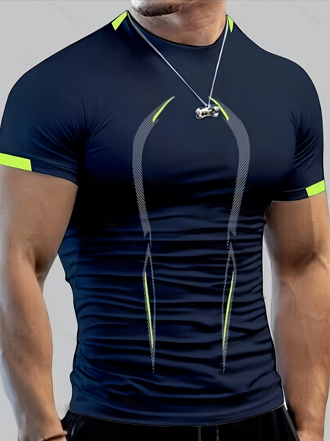 Men's Color Block Athletic Shirt - Quick Dry Slim Fit - Navy
