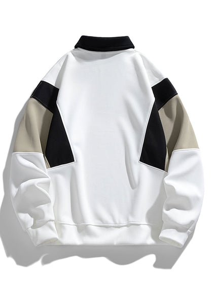 Men's Color Block Polo Sweatshirt – Relaxed Fit Long Sleeve