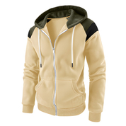 Men's Colorblock Hoodie - Sportive Loose Fit Sweatshirt - Beige