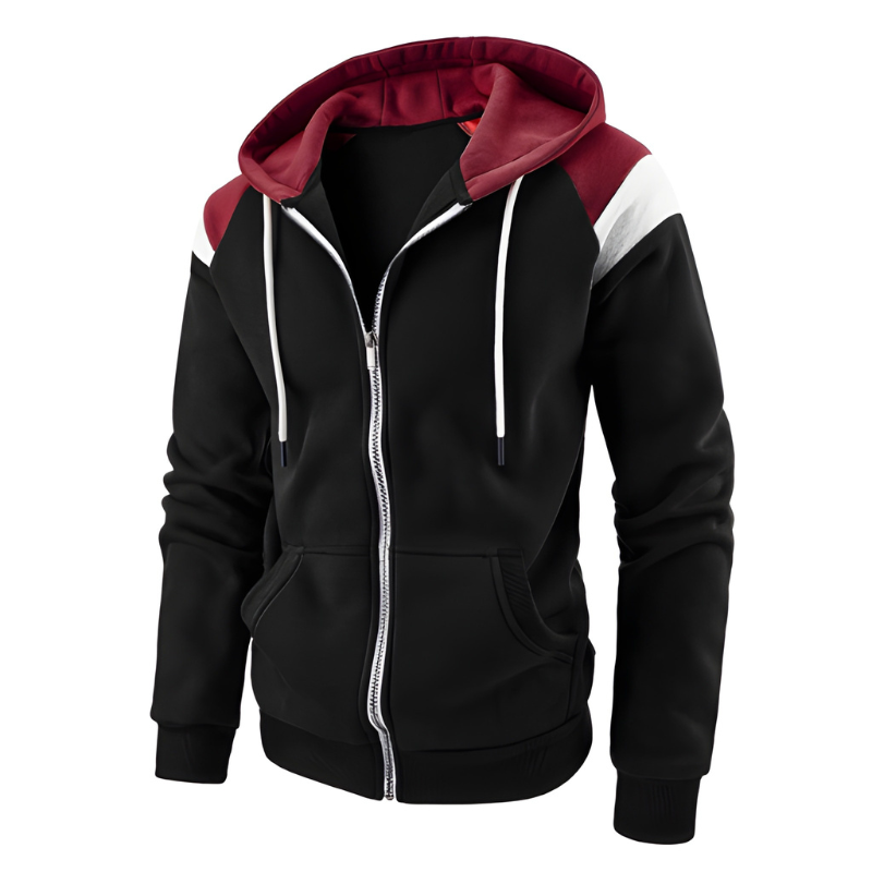Men's Colorblock Hoodie - Sportive Loose Fit Sweatshirt - Black