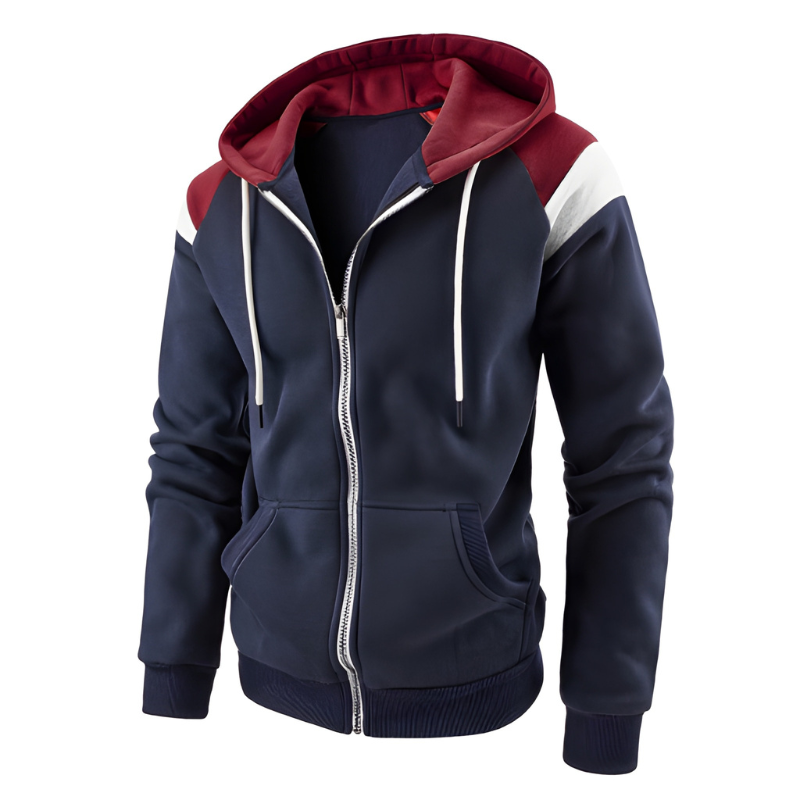 Men's Colorblock Hoodie - Sportive Loose Fit Sweatshirt - Blue