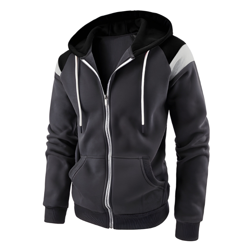 Men's Colorblock Hoodie - Sportive Loose Fit Sweatshirt - Grey