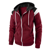 Men's Colorblock Hoodie - Sportive Loose Fit Sweatshirt - Red
