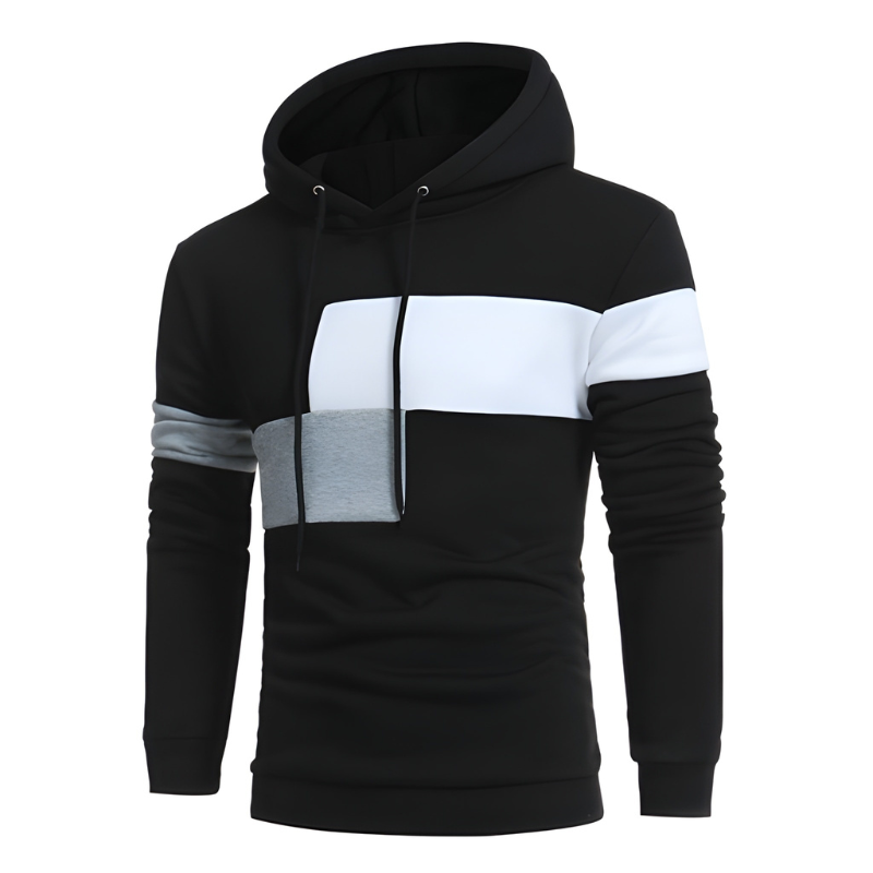 Men's Colorblock Hoodie - Warm Streetwear Sweater - Black