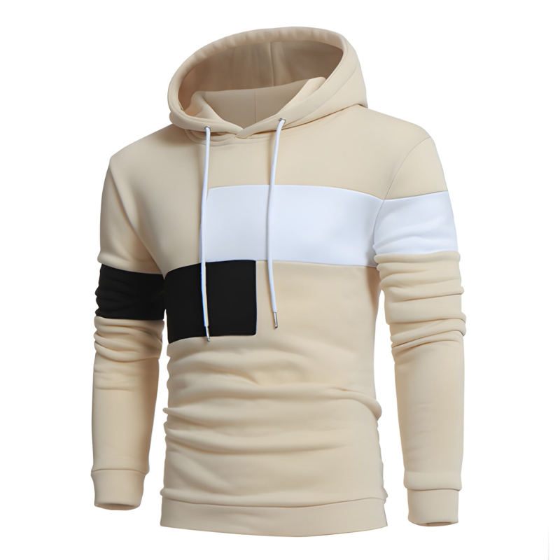 Men's Colorblock Hoodie - Warm Streetwear Sweater - Khaki