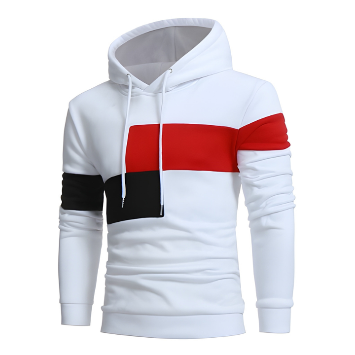 Men's Colorblock Hoodie - Warm Streetwear Sweater - White