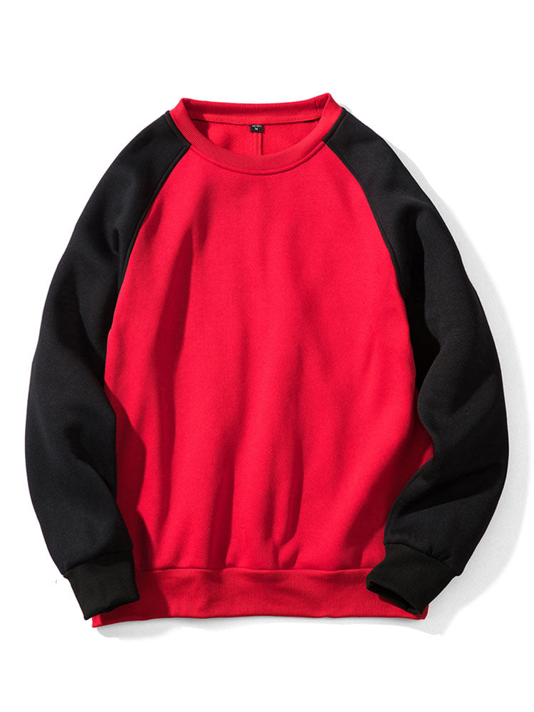 Men's Colorblock Raglan Sweatshirt in black/red, Relaxed Fit Crew Neck