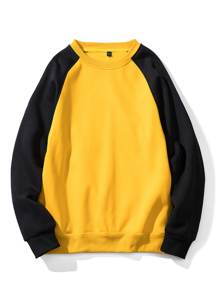 Men's Colorblock Raglan Sweatshirt in black/yellow, Relaxed Fit Crew Neck