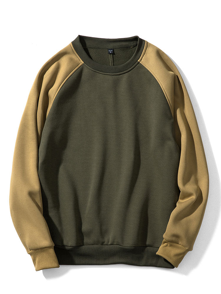 Men's Colorblock Raglan Sweatshirt in olive green, Relaxed Fit Crew Neck