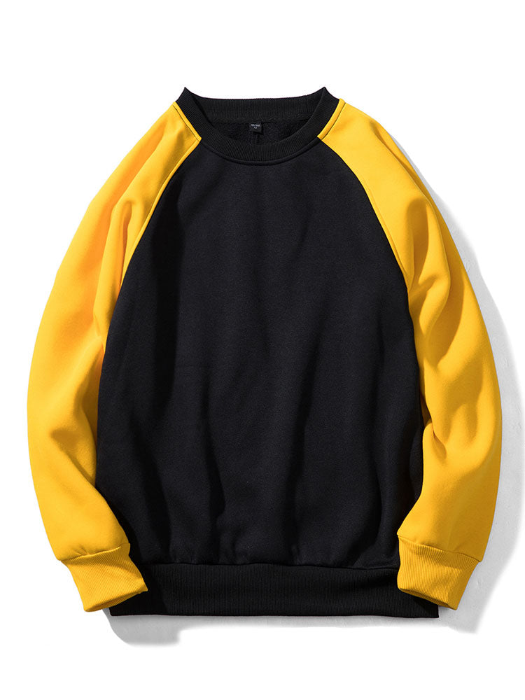 Men's Colorblock Raglan Sweatshirt in yellow/black, Relaxed Fit Crew Neck