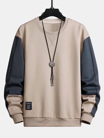 Men's Colour Block Crew Neck Sweatshirt – Relaxed Fit - Beige
