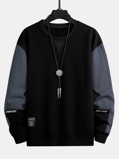 Men's Colour Block Crew Neck Sweatshirt – Relaxed Fit - Black