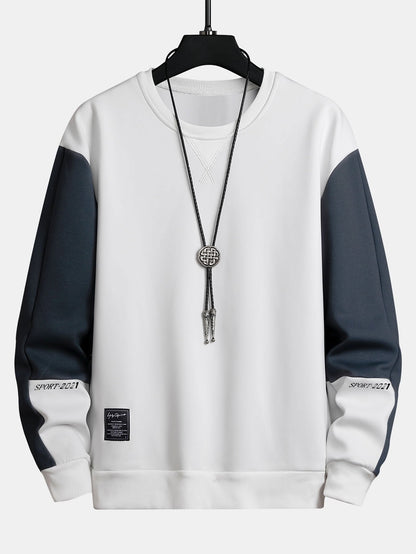 Men's Colour Block Crew Neck Sweatshirt – Relaxed Fit - White
