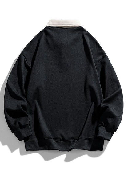 Men's Contrast Collar Polo Sweatshirt – Relaxed Fit Long Sleeve