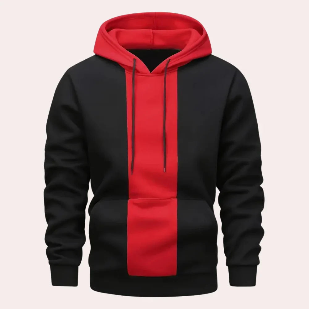 Men's Contrast Panel Pullover Hoodie in black, Vertical Stripe Design