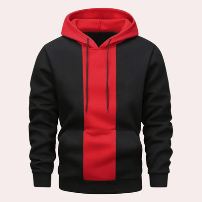 Men's Contrast Panel Pullover Hoodie in black, Vertical Stripe Design