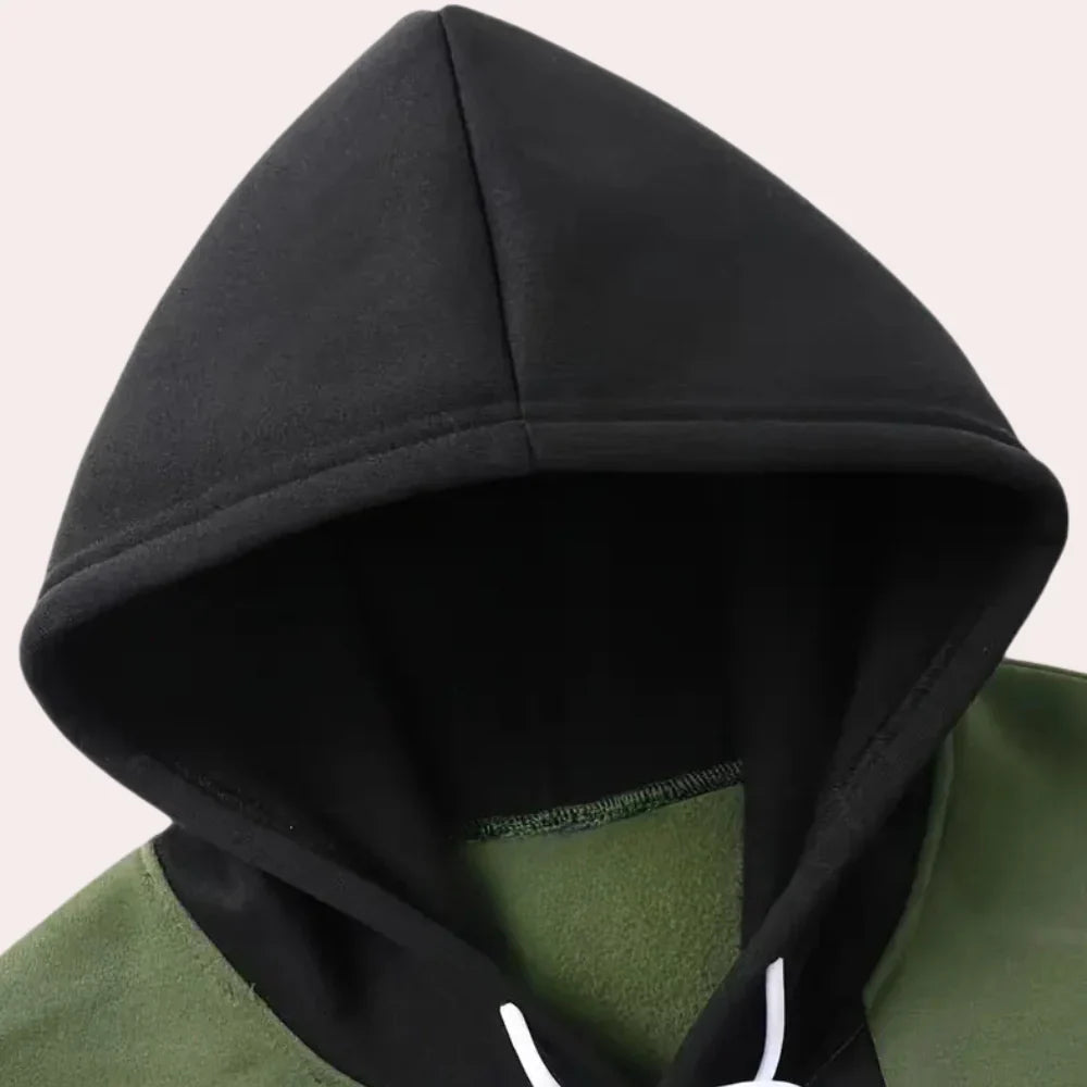 Men's Contrast Panel Pullover Hoodie - Vertical Stripe Design