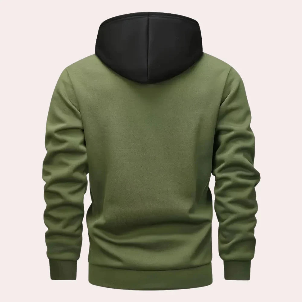 Men's Contrast Panel Pullover Hoodie - Vertical Stripe Design