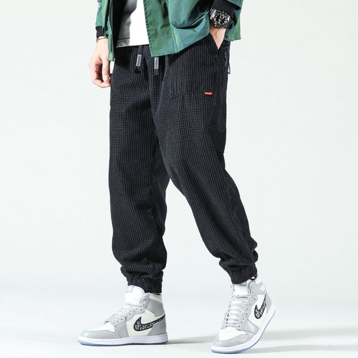 Men's Corduroy Cargo Pants - Relaxed Fit Casual - Black