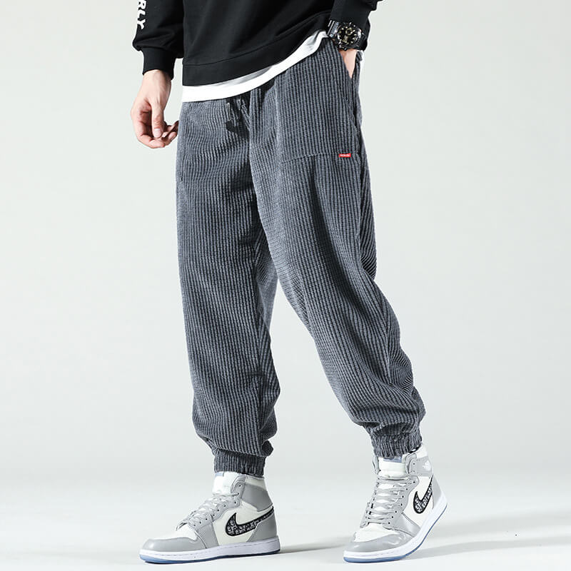 Men's Corduroy Cargo Pants - Relaxed Fit Casual - Grey
